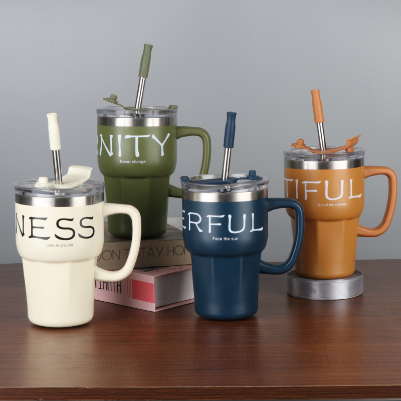 Custom 20oz & 30oz Adventure Tumbler Thermos Bottle Metal Leak Resistant Reusable with Handle for Straw Lid and Big Grip