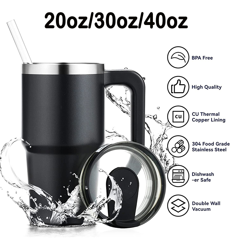 Custom 20oz & 30oz Adventure Tumbler Thermos Bottle Metal Leak Resistant Reusable with Handle for Straw Lid and Big Grip