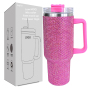 40oz Rhinestone Bling Tumbler Diamond Mug Insulated Stainless Steel Cup for Hot and Cold Drinks With Handle