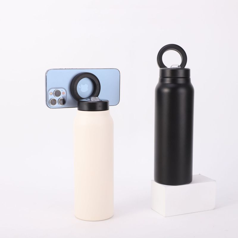 24oz Magnetic Lid Stainless Steel Water Bottle with Straw Sports Insulated Thermos 32oz Vacuum Flask Phone Holder Vacuum