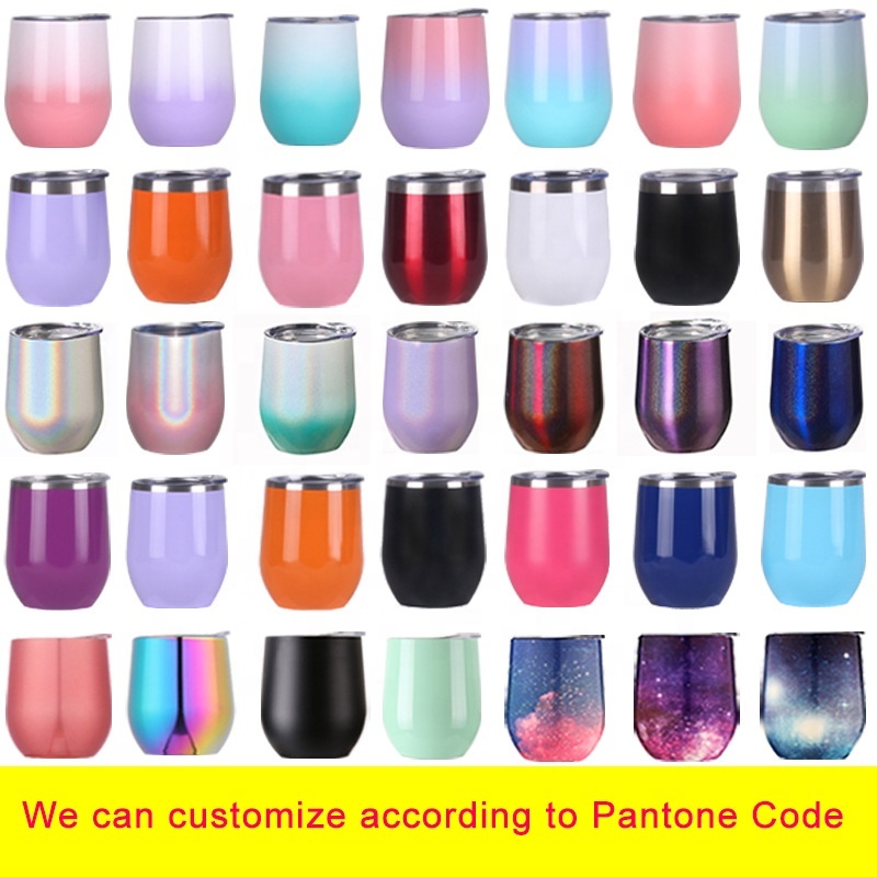 Wholesale Custom 12oz Vacuum Double Wall Stainless Steel Swig Egg Wine Tumbler with Lids Straw