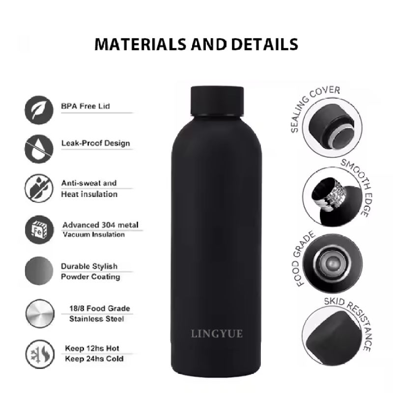 Wholesale customized colorful double wall thermos stainless steel matte paint outdoor sports small mouth water bottle