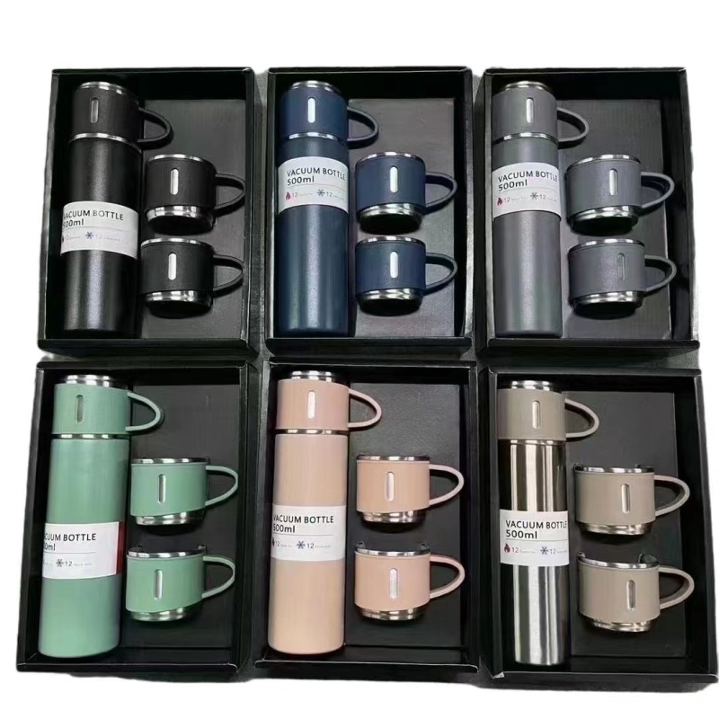Custom Logo Luxury Business Drinkware Set 500ml Stainless Steel Water Bottle and Vacuum Flask for Travel