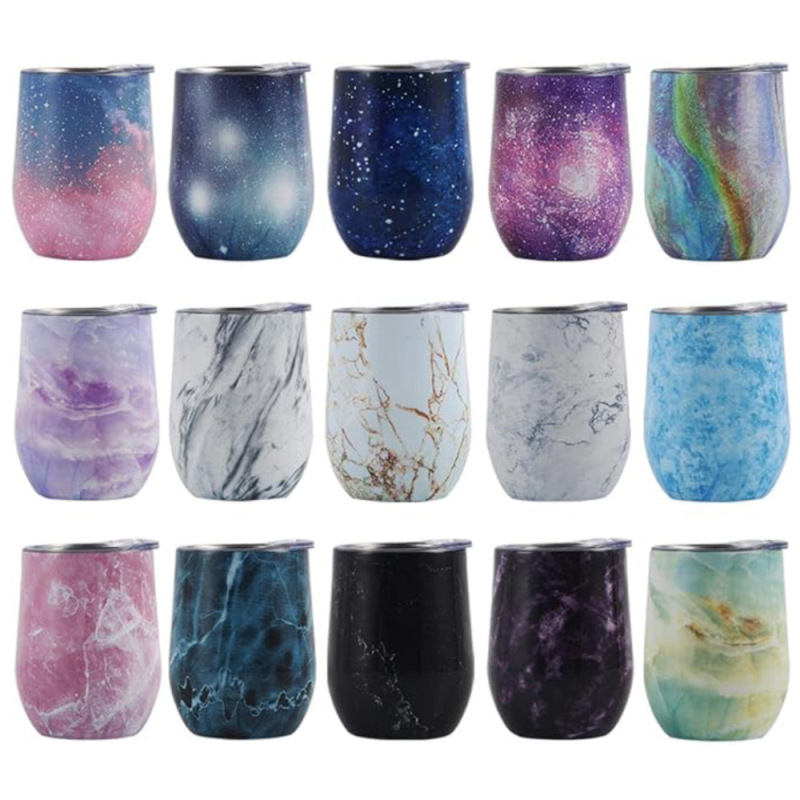 Factory Wholesale Customized 12oz Wine Glass Stainless Steel Insulated Reusable Egg Wine Tumbler Cup With Lid