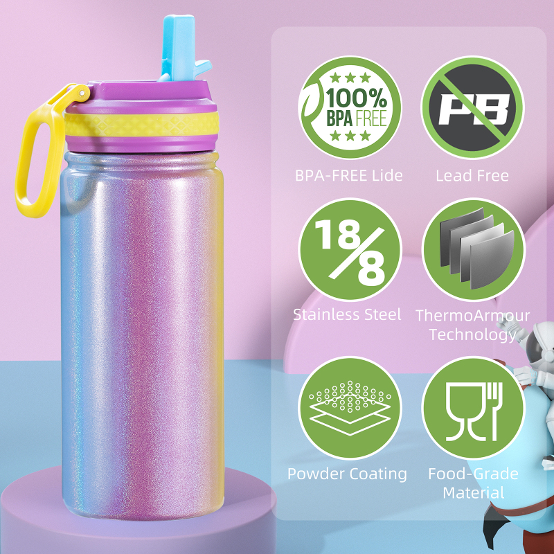 Factory-Made 16oz/12oz Children's Stainless Steel Insulated Sippy Water Bottle With Flip Top Vacuum Flask for Kids' Drinks/Mug
