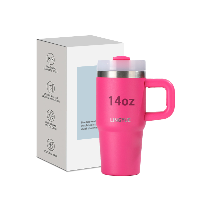 Wholesale Bulk 14oz Macaron Sublimation Tumbler Christmas Cute Insulated Travel Mug with Handle Hot and Cold Customizable Cups