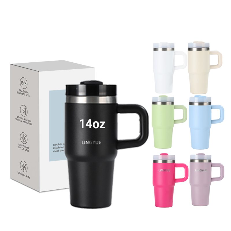Wholesale Bulk 14oz Macaron Sublimation Tumbler Christmas Cute Insulated Travel Mug with Handle Hot and Cold Customizable Cups