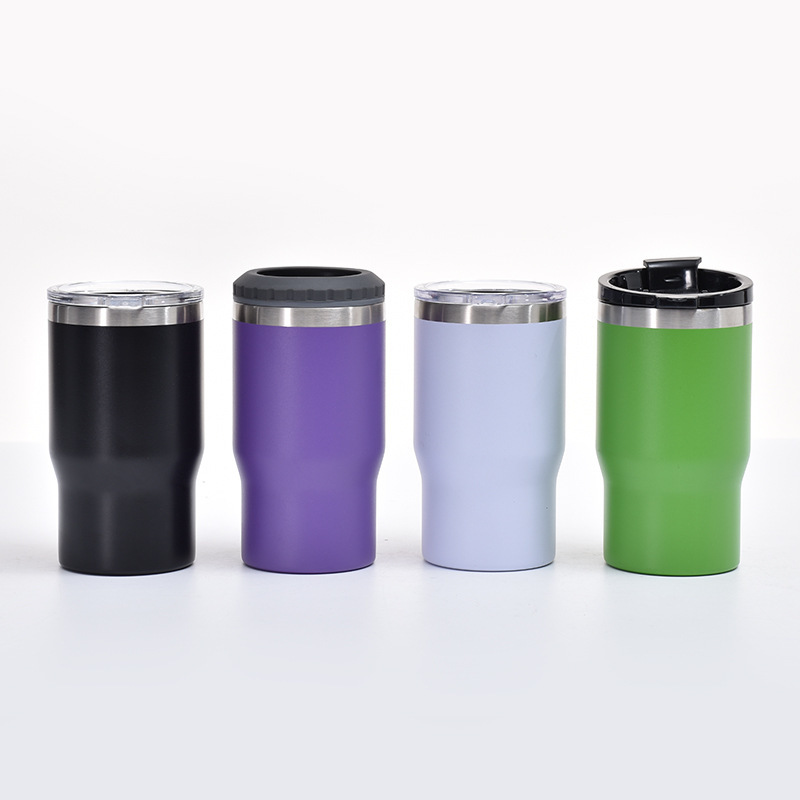 14oz 4-in-1 Double Wall Stainless Steel Can Cooler PC Travel Coffee Mug With Two Lids Eco-Friendly Beer Cola Cold Coffee Holder