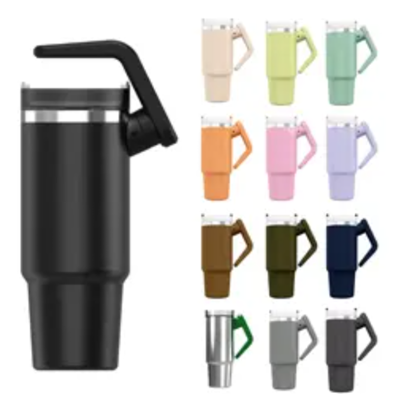 40oz Rotatable Handle Travel Mug - Vacuum Insulated Stainless Steel Tumbler W/Lid & Straw Leakproof for Gym/Car