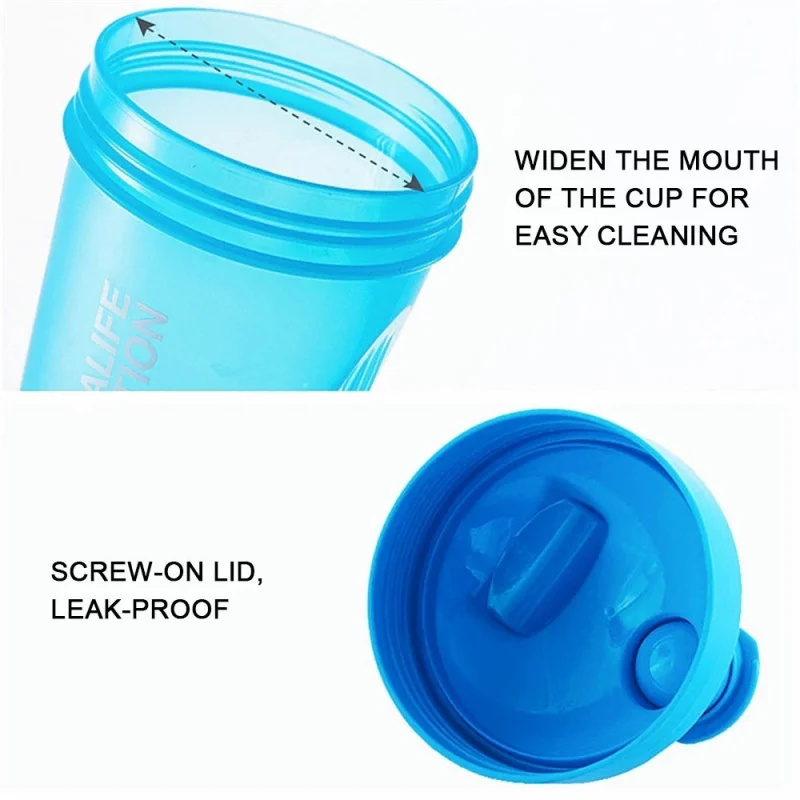400ml 500ml 700ml 1000ml Shaker Bottle with Shaker Balls Leak Proof Drink Shaker Bottle (BPA Free)