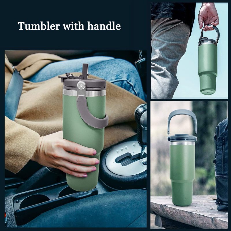 Portable 20oz 30oz Stainless Steel Flip Straw Insulated Travel Coffee Cup Tumbler Handle Leakproof Outdoor Thermal Car Food