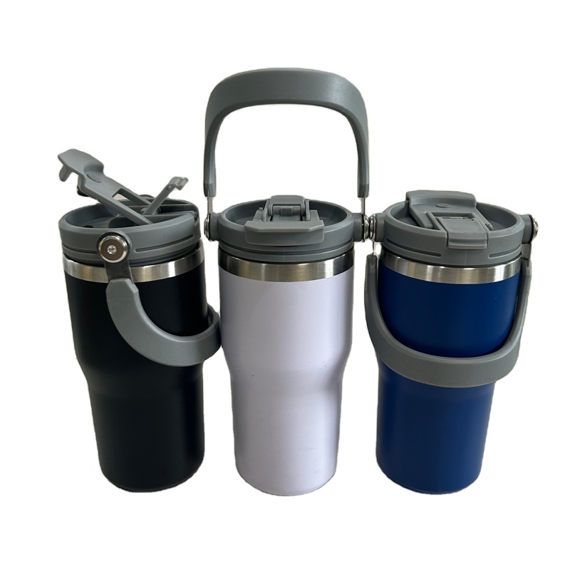 Portable 20oz 30oz Stainless Steel Flip Straw Insulated Travel Coffee Cup Tumbler Handle Leakproof Outdoor Thermal Car Food