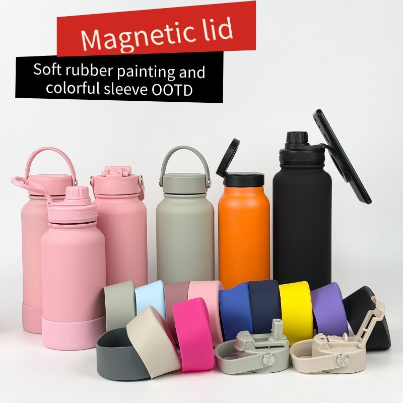 24oz 25oz Sports Stainless Steel Vacuum Flask Thermos with Magnetic Screw Lid and Straw Handle 12oz 32oz 40oz 64oz Options