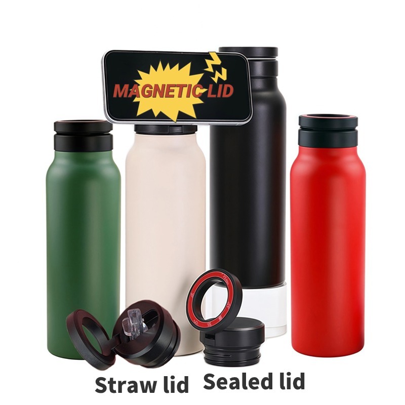 24oz 25oz Sports Stainless Steel Vacuum Flask Thermos with Magnetic Screw Lid and Straw Handle 12oz 32oz 40oz 64oz Options