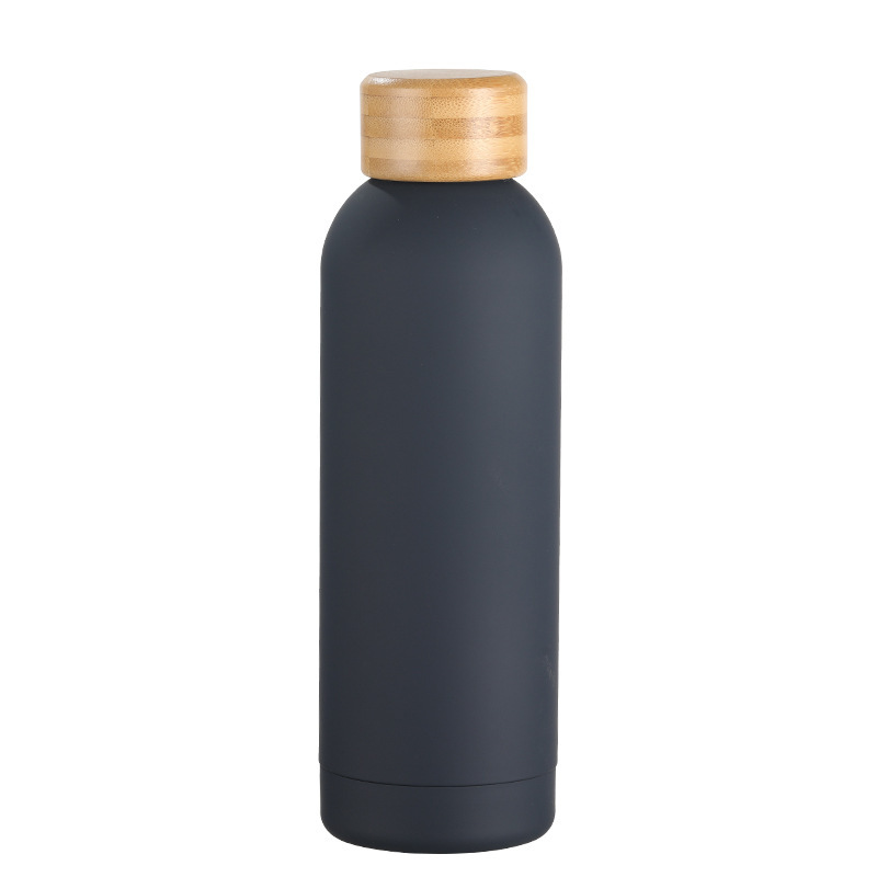 Stainless Steel Small Mouth Water Bottle Wooden Bottle Cap Outdoor Sports Travel Drink Thermos Bottles
