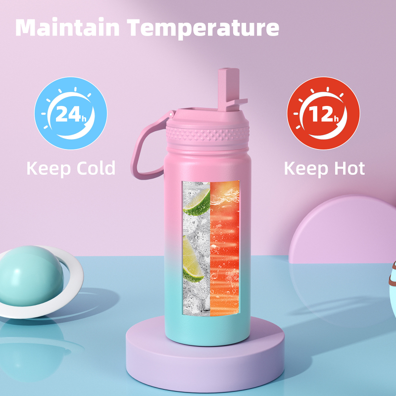Factory-Made 16oz Children's Stainless Steel Insulated Sippy Water Bottle With Flip Top Vacuum Flask for Kids' Drinks/Mug