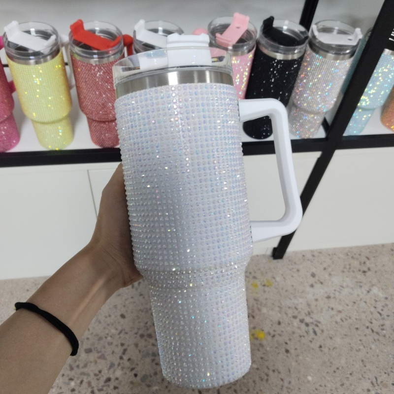 Rhinestone 40oz Tumbler Adventure Bottle Tumbler with Straw Stainless Steel Vacuum 40oz Tumbler with Handle