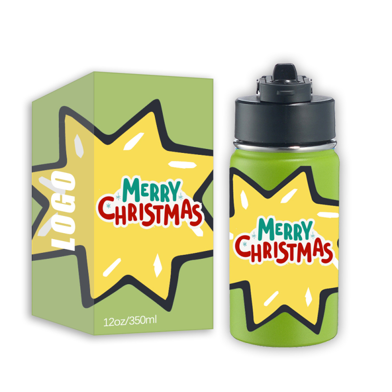 New Design Powder Coated Children Water Bottle Stainless Steel 12oz Tumbler with Handle Christmas Bottles
