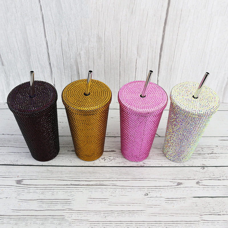 Rhinestone500ml 750ml Double Wall Insulated Stainless Steel BlingTumbler Coffee Travel Mug with Lid and Straw for Water or Beer
