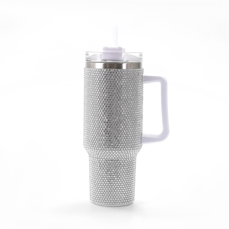 Custom Logo 40oz Insulated Double Wall Stainless Steel Water Cup Modern Bling Tumbler Rhinestones Travel Personalized Bling cup