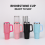 Custom Logo 40oz Insulated Double Wall Stainless Steel Water Cup Modern Bling Tumbler Rhinestones Travel Personalized Bling cup