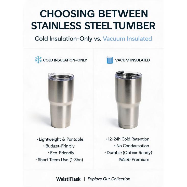 What are the benefits of a stainless steel tumbler with a cold insulation only versus a vacuum insulated one for iced beverages?