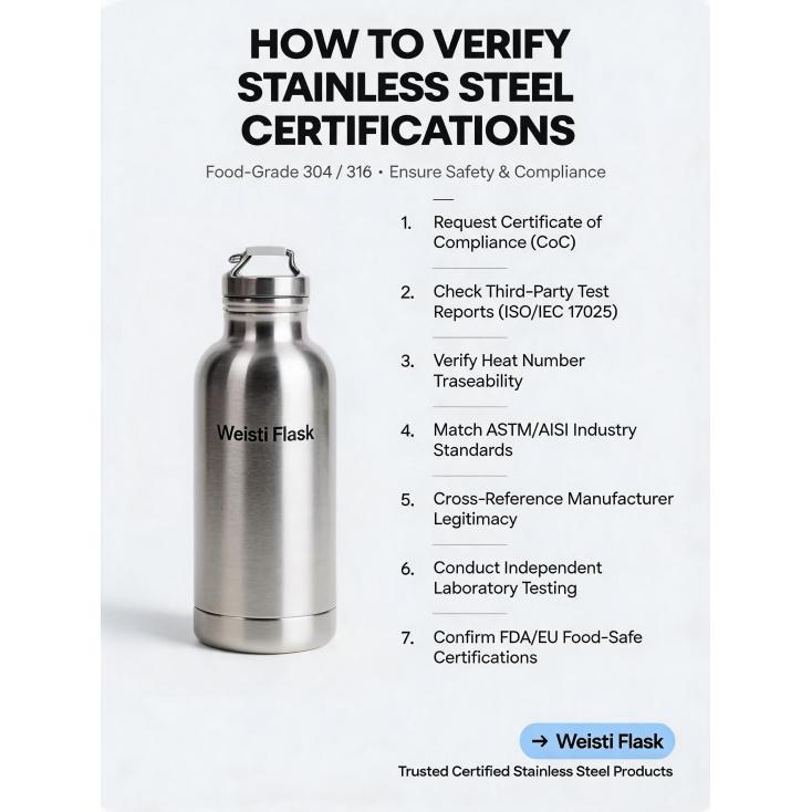 How can I verify the authenticity of a manufacturer's material certifications (e.g., food-grade 304/316 stainless steel)?