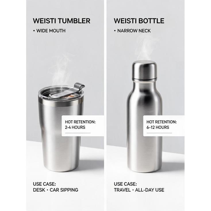 How does the double-wall insulation compare between tumblers and bottles in terms of temperature retention for hot drinks?