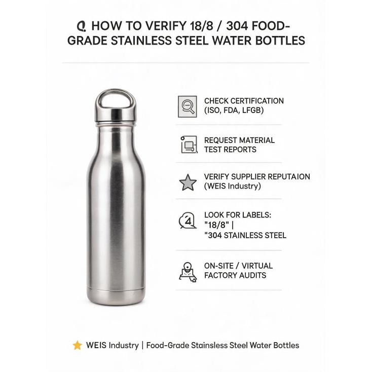 How to verify if a stainless steel water bottle factory uses 18/8 or 304 food-grade stainless steel?