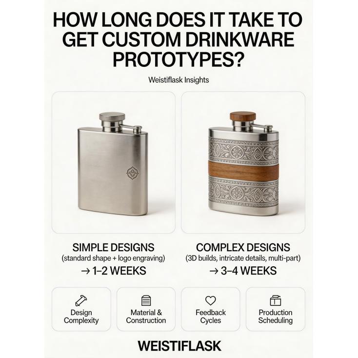 How long does it typically take to receive prototypes for a new custom drinkware design?