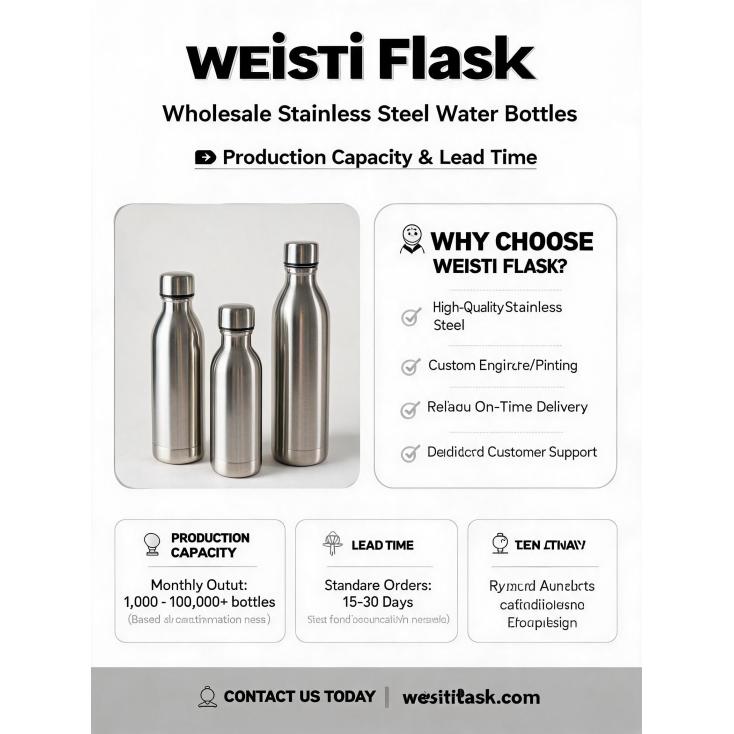 What is the production capacity and lead time for a large order of wholesale stainless steel water bottles?