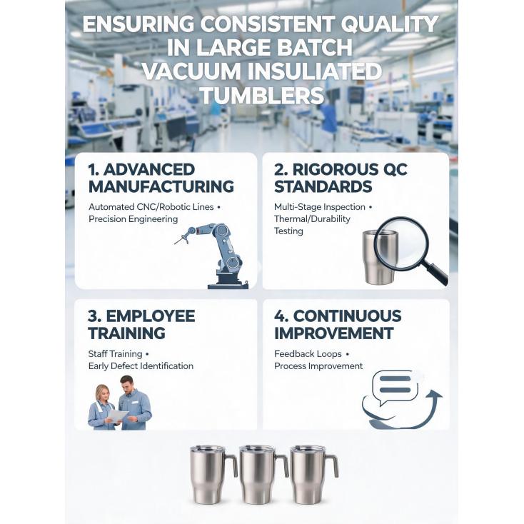 How does a factory ensure consistent quality across large batch productions of items like vacuum insulated tumblers?