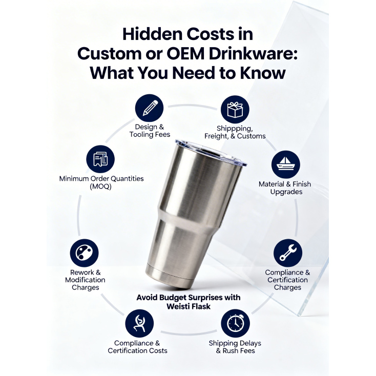 Are there any hidden costs I should be aware of when ordering custom or OEM drinkware?