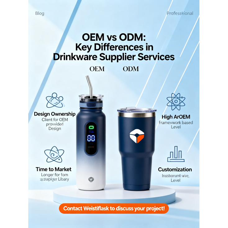 What are the key differences between OEM and ODM services offered by drinkware suppliers?