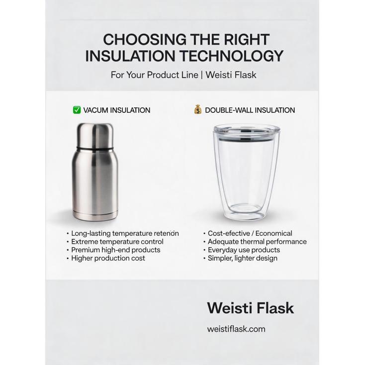 How do I choose between different insulation technologies (e.g., vacuum insulation vs. double-wall) for my product line?