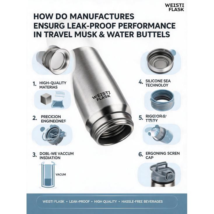 How do manufacturers ensure leak-proof performance in travel mugs and water bottles?