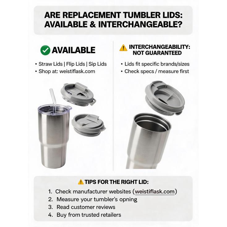 Are replacement lids for popular tumbler sizes widely available from manufacturers, and are they interchangeable?