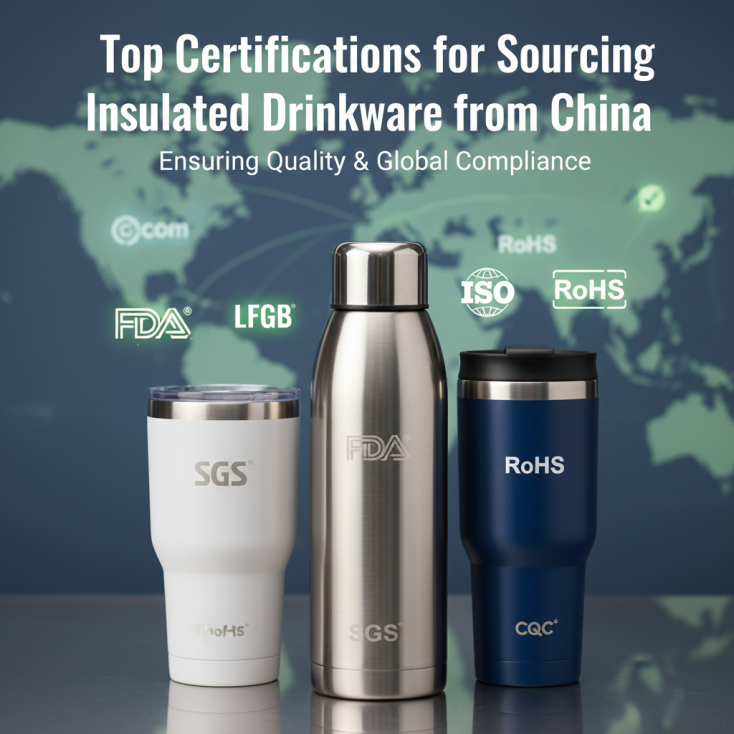What are the most important certifications to look for when sourcing insulated drinkware from a Chinese manufacturer?