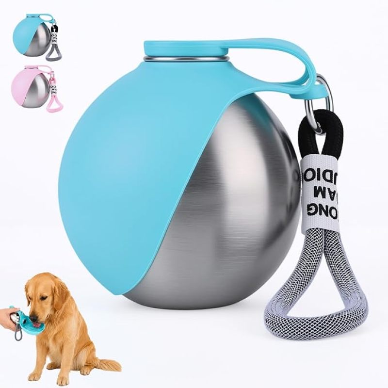 Collapsible Pet Silicone Drinking Water Bottle Pet Foldable Spherical Water Bottle Stainless Steel Dog Bowls
