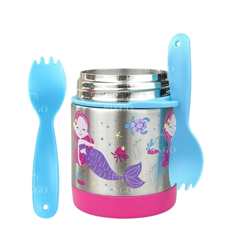 Outdoors Soup Thermos for Hot Food Kids Insulated Food Jar Width Mouth Stainless Steel Lunch Box for Kids with Spoon