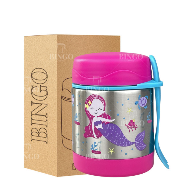 Outdoors Soup Thermos for Hot Food Kids Insulated Food Jar Width Mouth Stainless Steel Lunch Box for Kids with Spoon
