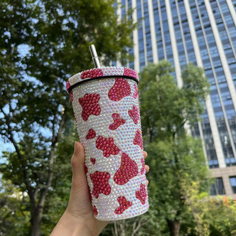 Wholesale Rhinestones Tumbler Stainless Steel Mug Cup 17oz Cup with Handle and Straw