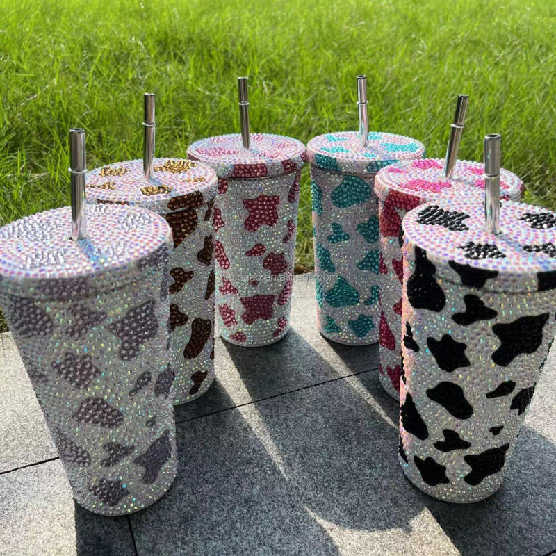Wholesale Rhinestones Tumbler Stainless Steel Mug Cup 17oz Cup with Handle and Straw