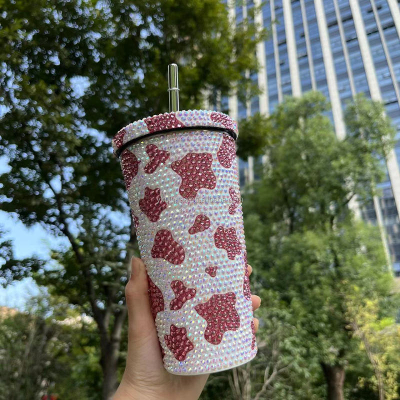 Wholesale Rhinestones Tumbler Stainless Steel Mug Cup 17oz Cup with Handle and Straw