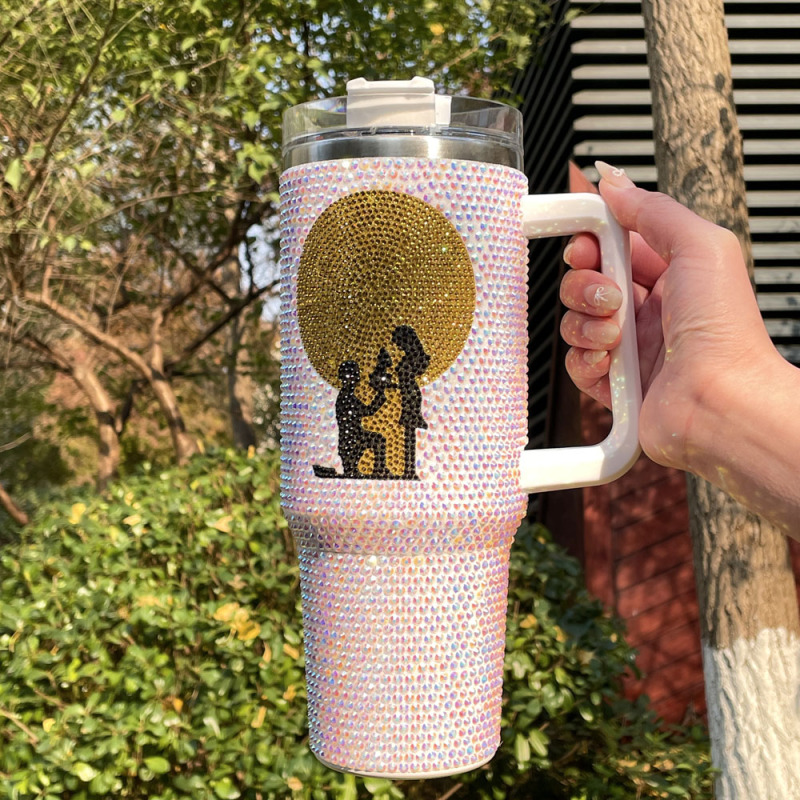 Wholesale Stainless Steel Rhinestone Tumblers Metal Cup 1200ml Travel Coffee Mug 40oz Tumbler With Handle