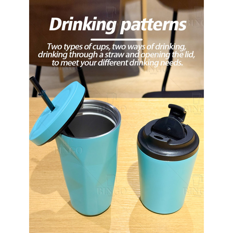 Portable Double Walled Stainless Steel 12oz Reusable Coffee Cup with Lid Leak-proof Travel Insulated Coffee Tumbler Mugs