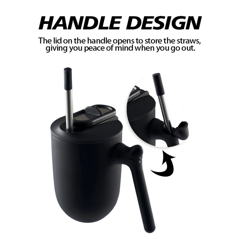 Shaker Bottle Gym Hot and Cold Thermal Cup Matte Black Stainless Steel Shaker Bottle Portable Fitness Exercise Bottle with Straw