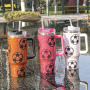 Football Large Capacity Crystal Stud Ice Cream Cups 304 Stainless Steel Giant Water Bottle Bling Handle Straw Insulated Cup