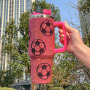 Football Large Capacity Crystal Stud Ice Cream Cups 304 Stainless Steel Giant Water Bottle Bling Handle Straw Insulated Cup