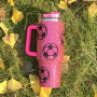Football Large Capacity Crystal Stud Ice Cream Cups 304 Stainless Steel Giant Water Bottle Bling Handle Straw Insulated Cup